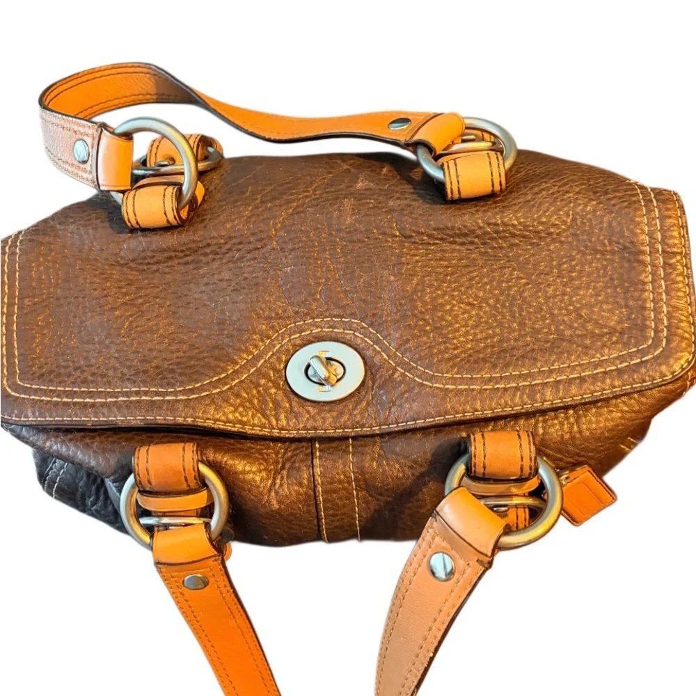 Coach Chelsea Satchel in brown pebbled leather with tan strap